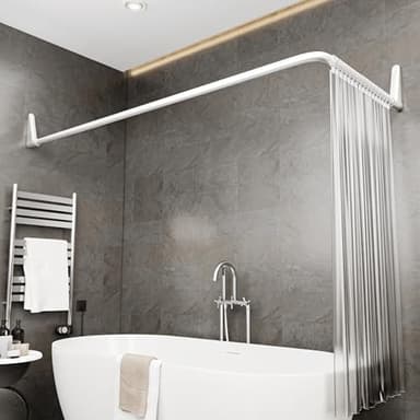 Erica Duschvorhangstange L form 70x90, 70x160 oder 90x140 cm, Duschvorhang stange für Badewannen geeignet, Duschstange über Eck, Weiße Pulverbeschichteter Stahl, Ohne Bohren