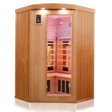 Dewello Infrarotkabine LAKEFIELD 2 120x120 DUAL-THERM für 1-2 Personen aus Hemlock Holz mit Vollspektrumstrahler