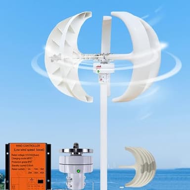 Vertikale Windkraftanlage, 500 W, für Wohnmobil, Yachtfarm, 5-Blatt-Windgenerator mit Controller, 1,5 m/s, Windgeschwindigkeitsstart, 12/24 V, Weiß
