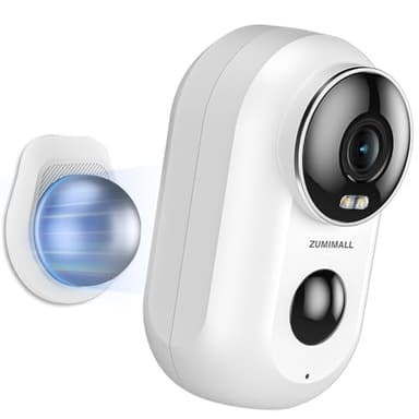 ZUMIMALL Überwachungskamera Aussen Akku, 2K Kabellose Outdoor WLAN IP Kamera mit PIR Bewegungsmelder, IR Nachtsicht, IP66 Wasserdich, 2-Wege Audio, Cloud/SD Storage, Sirenenalarm (Weiß)