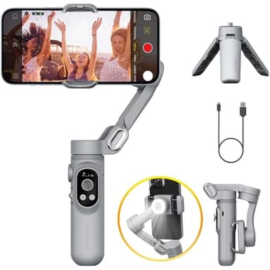 Gimbal Stabilizer für Smartphone mit LED-Licht Face Tracking Auto-Inception Time-Lapse, Handheld faltbar 3-Achsen Telefon Gimble für iPhone16 15 14 13 12 Pro/Max/Xs Galaxy S21, TikTok- AOCHUAN SMART X