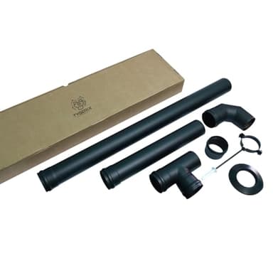 TYGERIX® Komplettset aus Rohren, Anschlüssen und Zubehör für 80-mm-Pelletofen | Set aus 7 Elementen | Sehr hohe Hitzebeständigkeit | Größere Dicke 1,2 mm! | Nicht verformbar | Zertifikat