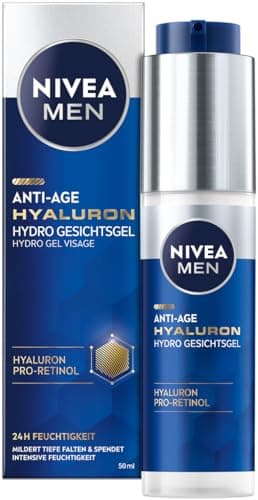 NIVEA MEN Anti-Age Hyaluron Hydro Gesichtsgel, Gesichtspflege für Männer mit Hyaluron und Pro-Retinol, schnell einziehendes Gel für 24h intensive Feuchtigkeit und sichtbare Faltenmilderung (50 ml)