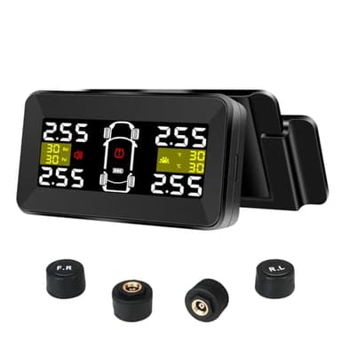 TPMS Reifendruckkontrollsystem 3,5 Zoll Kabellos Reifendrucküberwachungssystem 0,01Bar Hochpräzise Abnehmbare Solar/Typ-C Ladung TPMS Auto mit 4 Wasserdicht IP67-Reifendrucksensoren 14-87PSI