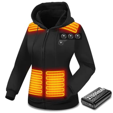 Wholede Beheizbare Jacke Hoodie für Herren Damen Beheizbare Kapuzenpullover mit Akku 7.4V 27000mAh, Elektrische Sweatjacke Heizjacke Kapuzenpulli Sweatshirt Schwarz-M