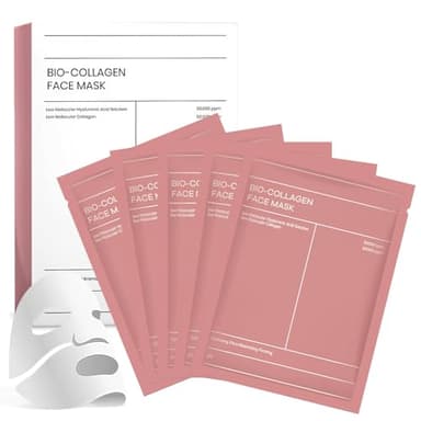 Bio Collagen Mask 5 Stück | Kollagen Maske Overnight für Gesicht | Intensive Feuchtigkeit & Anti-Aging Pflege | Reduziert Falten & Strafft die Haut | Kollagen Maske für Alle Hauttypen