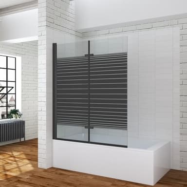 Duschwand für Badewanne ohne bohren zum kleben 120x140 cm 2 Teilig schwarz Badewannenaufsatz Dusche Glas faltbar klappbar Klebemontage schwenkbar 5 mm Sicherheitsglas klar ESG NANO Beschichtung