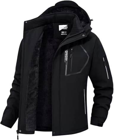 QPNGRP Herren-Skijacke, wasserdicht, isoliert, Wintermantel, 5 Reißverschlusstaschen, Schwarz, 4XL