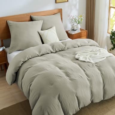 BEDELITE Musselin Bettwäsche 155x220 Baumwolle - ÖKO-TEX Bettwäsche-Sets Taupe 3teilig mit Reißverschluss, Bettbezug 155x220cm mit 2 Kissenbezüge 80x80 cm, weiche und atmungsaktiv