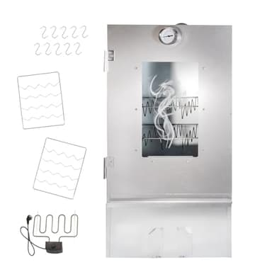 Lemodo elektrischer Räucherofen Räucherschrank 80x39,5x27,5 cm mit 2000 W Heizspirale & Thermometer, mit Sichtfenster und 3 Etagen, Tischräucherofen für Balkon & Terrasse, Fisch Fleisch Käse