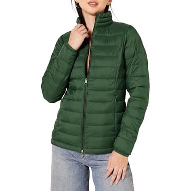 Amazon Essentials Damen Leichte, Langärmelige, Wasserabweisende, verstaubare Pufferjacke (Erhältlich in Übergröße), Dunkelgrün, S