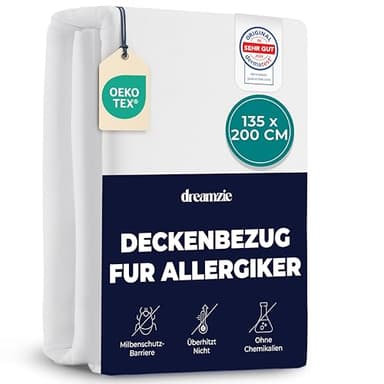 Dreamzie - Milbenbezug Bettdecke 135x200 cm - Allergiker Bettwäsche Encasing - Hausstaubmilben Schutz - Anti Milben Bettbezug mit Reißverschluss - Allergiker Deckenbezug