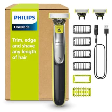PHILIPS OneBlade 360 Face & Body - elektrischer Rasierer, Trimmer & Bodygroomer, 3x 360 Klingen, 4x Trimmaufsätze (1/2/3/5 mm), 2x Körperaufsätze, Nass- & Trockenrasur für Gesicht & Körper (QP2834/31)
