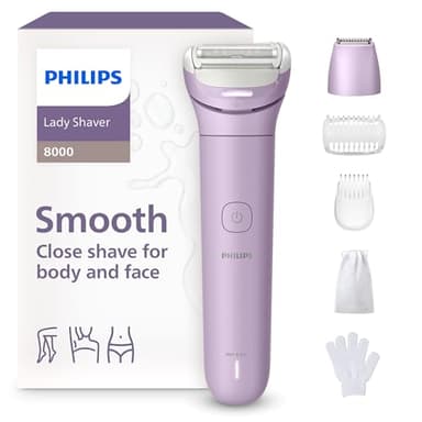 Philips Lady Shaver Series 8000 - kabelloser elektrischer Rasierer, nass und trocken, 3-Klingen-System, flexibler Scherkopf, LED-Licht, Beine/Körper/Bikinizone, 100 Min. Laufzeit, Modell BRL149/00