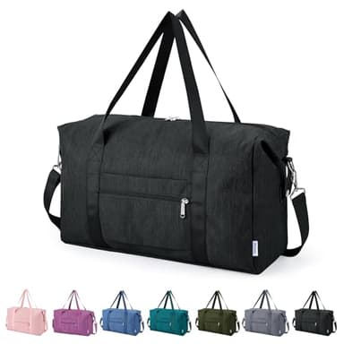 Narwey Faltbare Reisetasche Handgepäck Tasche Weekender Damen Herren, Easyjet Handgepäck 45x36x20, Klein Reisetaschen Tasche Handgepäck Flugzeug Travel Carry on Bag Sporttasche 25L (Schwarz)