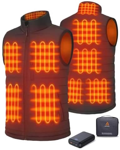 GOTOBI Heizweste Herren mit 16000mAh Powerbank - Beheizbare Weste mit 9 Heizzonen und 3 Einstellbaren Temperaturen, Beheizte Weste für Outdoor-Aktivitäten Radfahren,Schwarz,L