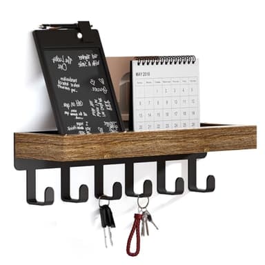 SWTYMIKI Schlüsselbrett mit Holztablett und 6 Haken - Multifunktionales Schlüsselhalter/Schlüsselboard, Schlüsselbrett mit Ablage für Flur, Schlafzimmer & Küche, Hängen Küchenbesteck