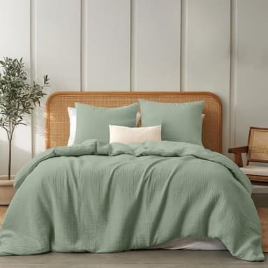 Dreamzie Musselin Bettwäsche 155x220 cm aus 100% Baumwolle – Bettwäsche Set mit 1 Bettbezug und 2 Kissenbezügen 80x80 cm – Oeko-Tex Bettwäsche mit Reißverschluss – Grün