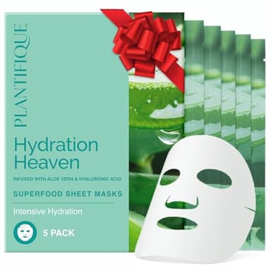 PLANTIFIQUE Koreanische Gesichtsmaske 5-Pack mit Superfoods - Aloe Vera, Hyaluronsäure & Ceramid NP - Feuchtigkeitsspendende und beruhigende Tuchmaske - Korean Face Mask