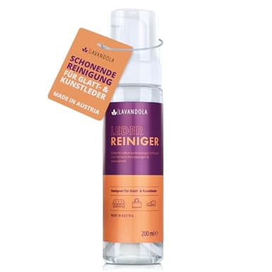 Lavandola Lederreiniger - SCHONEND & EFFEKTIV - Reinigungsschaum für Glatt- & Kunstleder, gegen hartnäckigste Verschmutzungen - Lederreinigung Couch, Reinigungsmittel Ledersofa Leder Reiniger 200ml