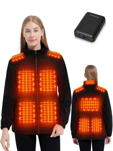 FrostVoyage Beheizbare Jacke Herren Damen mit Powerbank 18400 mAh, 10 Heizzonen Fleece Heizjacke Herren Damen Wärmejacke mit Akku, Beheizte Fleecejacke Kleidung Winter Wärme Jacke mit Heizung