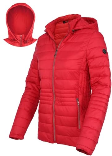 Xmgelp Damen Ultra Light Puffer Jacke Kapuze Kurze Jacke Wintermäntel für Frauen, Rot/Ausflug, einfarbig (Getaway Solids), L