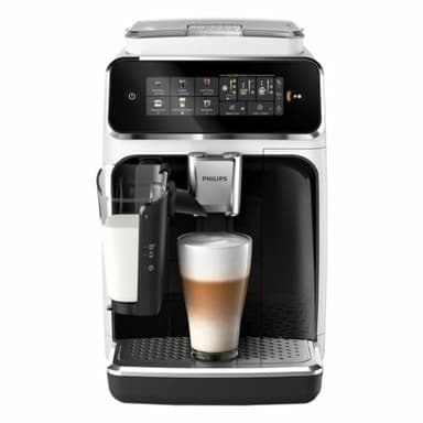 Philips 3300 Series Kaffeevollautomat - 6 Getränke, Modernes Farb-Touchscreen-Display, LatteGo-Milchsystem, SilentBrew, 100% Keramikmahlwerk, AquaClean Filter, 1,8L Wassertank, Weiß (EP3343/50)
