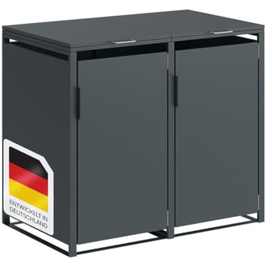 STEELSØN Thoria Mülltonnenbox 2er bis 240L – Mülltonnenverkleidung aus Stahl in Anthrazit – hochwertige Müllcontainer für 2 Tonnen – Müllbox wetterfest – UV-beständige Gerätebox/Mülltonnen Box