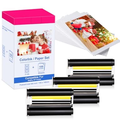 Kompatibel mit Canon Selphy CP1300 CP1500 Tinten und Papier Multipack 108 Fotopapier + 3 Farbkartusche, Ersatz für Canon KP-108IN 3115b001(AA) für Selphy CP Fotodrucker CP1200 CP1000 CP910 CP900