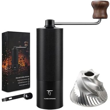 SUNYA Kaffeemühle Manuell mit Kaffeerezeptbuch - Edelstahl Handkaffeemühle mit Kegelmahlwerk Mahlgrad - Präzises Einstellbar Kaffee Handmühle mit Holzgriff (MCG-02 Schwarz)