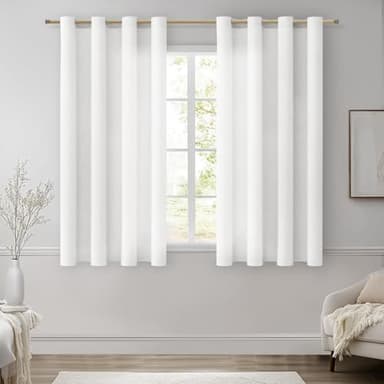MRTREES Gardinen Leinenoptik mit Ösen Voile Gardinen Kurz Fenster Vorhänge Weiss Halbtransparent für Küche Wohnzimmer Schlafzimmer Vorhang Weiß 2er Set H 145 x B 140 cm