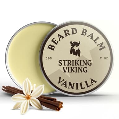 Striking Viking Bartbalsam - Vanille, 60 g, Leichter Halt - Hydratisierende Bartpflege Vanille - Bartwachs & Bart Styling - Gegen Juckreiz - Mit Sheabutter, Argan- & Jojobaöl - Bartbalsam Männer