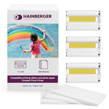 Hainberger Fotopapier und Patronen Kompatibel KP-108IN Color für Canon Selphy CP CP780 CP790 CP810 CP820 CP910 CP1000 CP1200 CP1300 CP1500 Fotodrucker, 108 Fotopapier 100 x 148mm + 3 Patronen