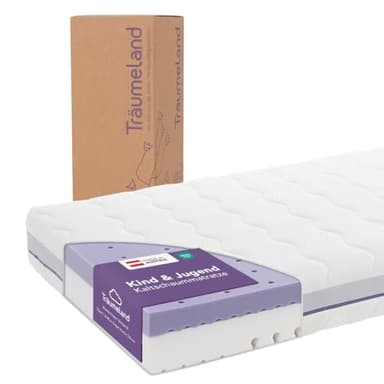 Träumeland Matratze für Kinder & Jugendliche 90x200 - Nachteule | Zwei Härtegrade & Oeko-TEX- Zertifiziert - allergikerfreundlich Dank 60°C waschbarem Bezug - Made in Austria