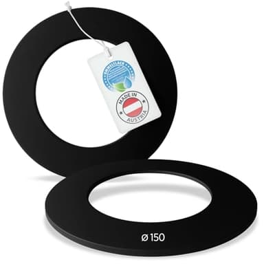 BERTRAMS Ofenrohr-Rosette flach Ø 150 mm Schwarz | Feuerrohrabdeckung für Ofenrohr 150mm | 5 cm Abdeckrosette | Stahlblech 2mm gestanzt | Senothermlack nach DIN 1298 | Kaminzubehör | Made in Austria