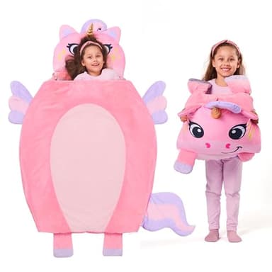 Joiedomi 152 x 99cm(Unicorn) Kinderschlafsack–Schlafmatte für Kinder mit Kissen und Decke – 2-in-1 Faltbarer Kuscheltier für Jungen und Mädchen, Kindergarten, Übernachtung im Alter von 3–7 Jahren