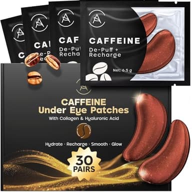 AURAE Koffein Augenpads (30 Paare) - Eye Pads mit Niacinamid & Hyaluron - Augenpads Gegen Augenringe - Augenringe Entfernen - Eye Patches
