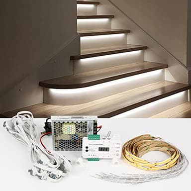 XLSBZ LED-Treppenstufenbeleuchtung mit Bewegungsmelder,16 Stufen LED Treppenlicht Streifen Neutralweißes Licht (16 Schritte RL-STEP-05-4000K)