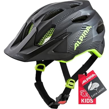Alpina Carapax JR. - Leichter, Robuster & Sicherer Fahrradhelm Mit Fliegennetz & Optionalen LED-Licht Für Kinder, Black-neon-Yellow, 51-56 cm