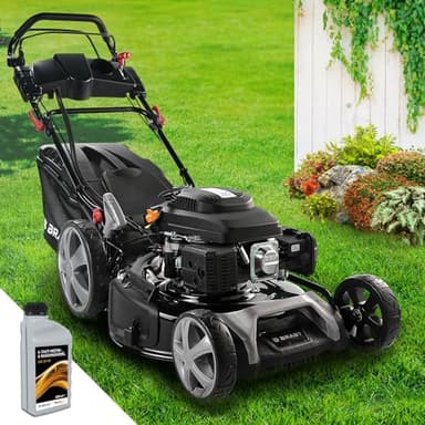 BRAST® Benzin Rasenmäher mit Antrieb | 5,2kW (7PS) | Elektrostart | 55cm Schnittbreite | viele Modelle | TÜV | 30-80mm Schnitthöhe | 60L Fangkorb | 4 Takt OHV Motor | Stahlgehäuse | ESTART