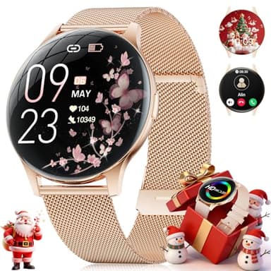 Smartwatch Damen 2025 mit Anrufen - 7,99 mm Ultra-Dünne Elegante Fitness Armbanduhr mit 1,43 Zoll HD Always-On Display, IP68 Wasserdicht, 100+ Sportmodi, Frauengesundheit für iOS Android, Roségold