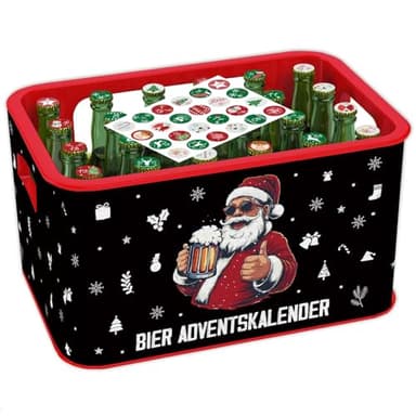 Bier Adventskalender 2025 Männer, Adventskalender Bierkasten aus Filz mit Genähter Klettverschluss und 24 Aufkleber Zahlen für Bierkalende, Bierkalender Geschenke für Männer - Weihnachtsstress Away