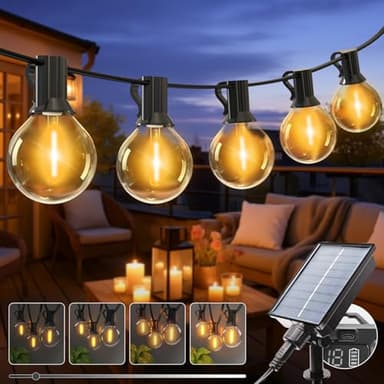 kolpop Lichterkette Außen Solar, 10M 8 Modi G40 Dimmbar Glühbirnen Solar Lichterkette Aussen Wetterfest, Wasserdicht Solarlichterkette für Balkon Garten Terrasse Vorzelt Outdoor, Warmweiß