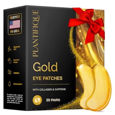 Plantifique Augenpads Gegen Augenringe und Tränensäcke - 20 Paar Gold Eye Pads mit Kollagen, Koffein - Augenmaske Under Eye Patches Mask - Augen Pads Geschenke
