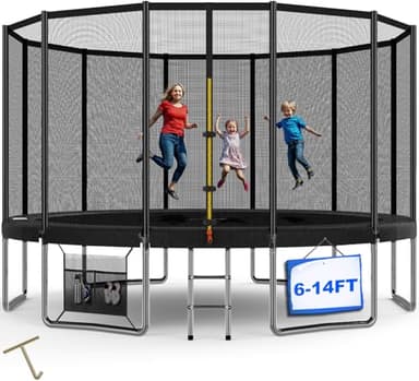 Devoko Trampolin Outdoor Ø 183/228/305/366/427 cm, Indoor Trampolin Kinder Gartentrampoline, Komplettset mit Schuhnetz, Leiter, Randabdeckung, Sicherheitsnetz