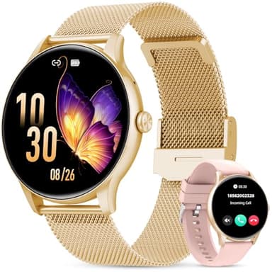 Elegante Smartwatch Damen mit Telefonfunktion, 1,39" Zoll Voll Touch Screen Fitness Tracker, 120+ Sportmodi, IP68 Wasserdicht Smart Watch mit Herzfrequenz, SpO2, Schlafmonitor für iOS Android, Gold