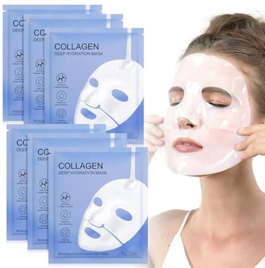 Collagen Maske Overnight, 6 Stück Collagen Maske, Tiefenwirksame Anti-Falten Lifting für Alle Hauttypen, Reduziert Feine Linien & Falten, Anti-Aging