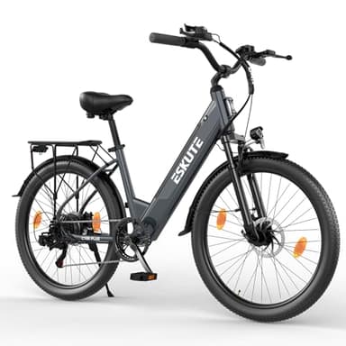 ESKUTE C100 Plus E-Bike, 26 Zoll Elektrofahrrad, E-Cityrad 250W HeckMotor, 36V 13Ah Wechselakku, bis zu 100km, LCD-Display, Tiefeinsteiger E-CityBike Für Damen und Herren Erwachsene