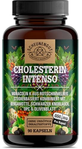 CHOLESTERIN INTENSO® Roter Reis -WICHTIG: Cholesterin Kapseln mit Monacolin K, Schwarzer Knoblauch, Bergamotte, Artischocke etc -Roter Reis Kapseln- DE SCHEUNENGUT®