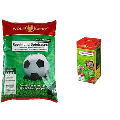 WOLF-Garten - Sport- und Spiel-Rasen, 125 m²; 3825020 & Turbo-Nachsaat, 25 m²; 3826020